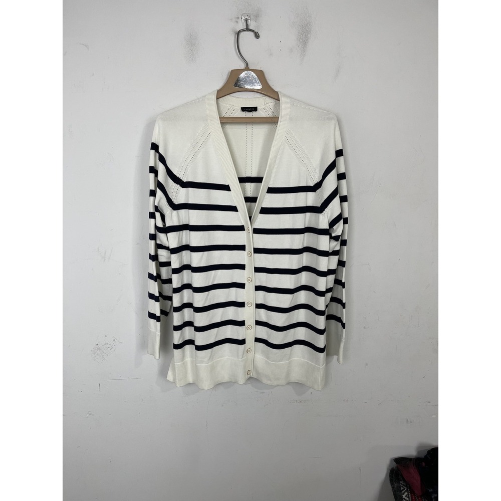 Talbots Womens Cardigan Sweater XL Striped Nautical Coastal Capsule Breton Beach